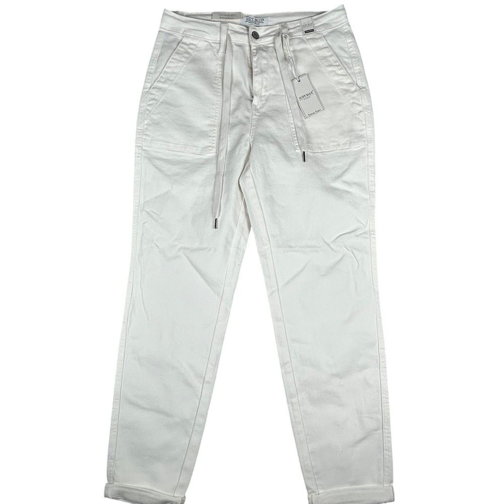 Judy Blue‎ NWT High Waist White Utility Cargo Pants Drawstring Women Size 7 28